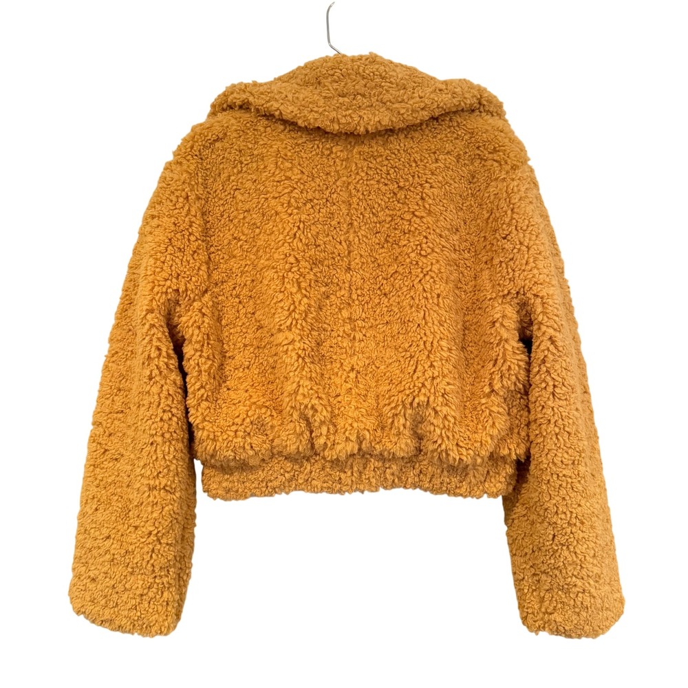 HYFVE Teddy Bear‎ Sherpa Faux Fur Cropped Jacket Coat Women's Large Mustard Boho - Picture 10 of 15